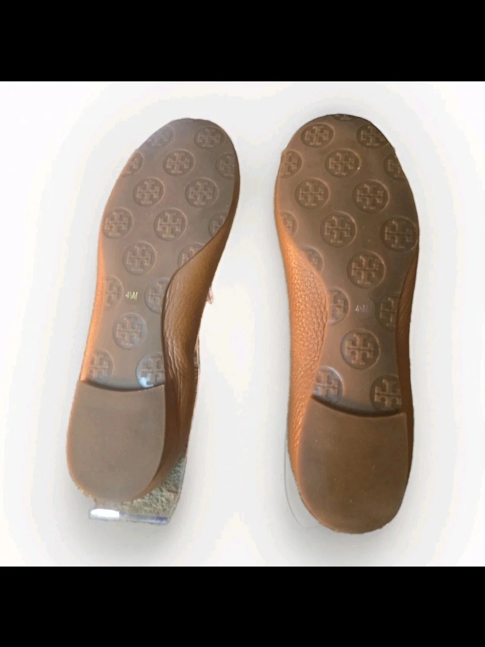 Tory Burch Caramel Leather Logo Ballet Flats Sz 4.5-WM
